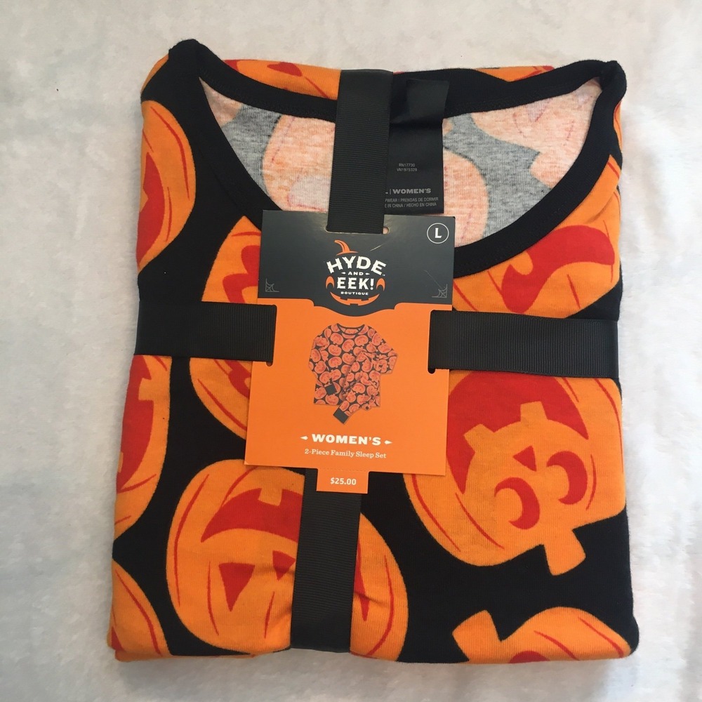 Hyde and Eek Pajama Set Women L Orange NEW Halloween Pumpkin 2-Piece Sleep Set